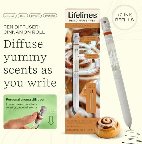 Lifelines Pen Diffuser, Cinnamon Roll, 1mm Black Ballpoint Pen