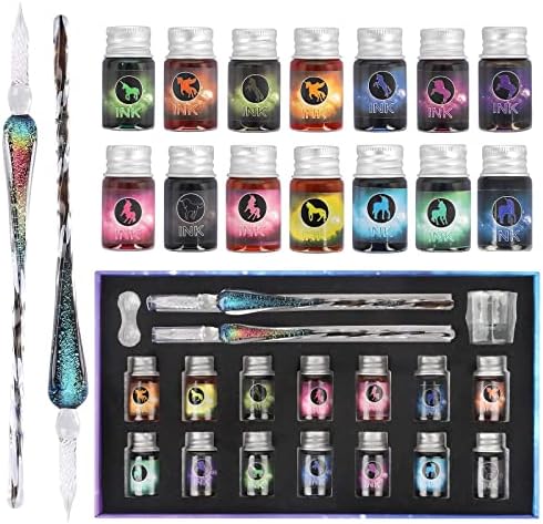 glass dip pen set,Calligraphy pens for beginners,ink pen, Writing, Signatures, Calligraphy, Decoration, Gift with two Art pen (Colorful)