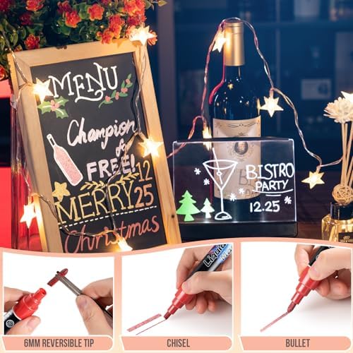Chalk Markers 8 Metallic Colors Set for Blackboard & Glass Surfaces - Erase