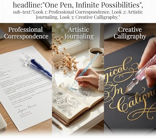 3 Pack Handmade Glass Dip Pen Set, High Borosilicate Crystal Calligraphy Glass Pens for Writing, Drawing, Decorative Art, Signature Pen Gift for Artists, Teens, Women and Men