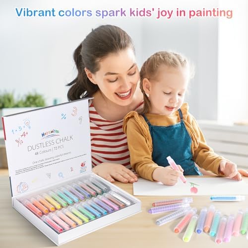 72 Pack Washable Window Chalk Set with 24 Holders - Non-Toxic Dustless Glass Chalk for Kids & Toddlers 1-3, Vivid Window Paint Art Supplies Gift for Home School Classroom