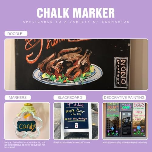 Chalk Markers 24 Vibrant Color Set for Blackboard & Glass Surfaces - Erase