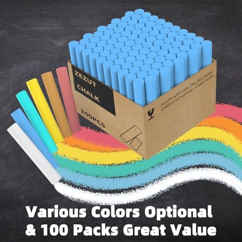 Blue Chalk Bulk 100 Pack for Schools, 11 mm Chalkboard Chalk Sticks