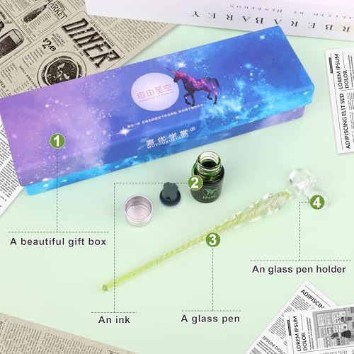 Luxiv Glass Dip Pen Set, Purple Crystal Pen With Ink, Holder, and Package