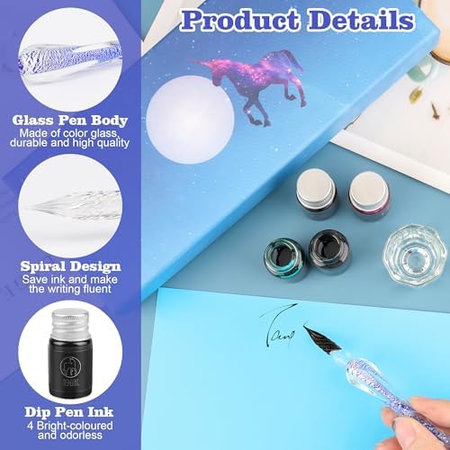 Luxiv Glass Dip Pen Set, Purple Crystal Pen With Ink, Holder, and Package