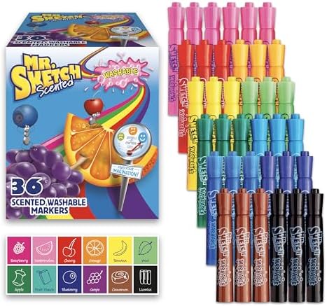 Mr. Sketch Scented Washable Markers, Chisel Tip Marker, Assorted Colors, 36 Count - Fun for Kids, Coloring, Spark Creativity, Arts & Crafts