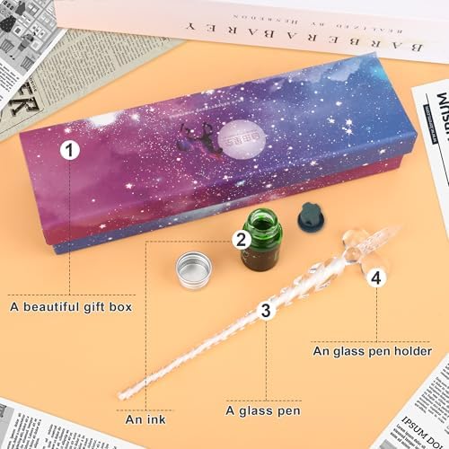Luxiv Glass Dip Pen Set, Purple Crystal Pen With Ink, Holder, and Package
