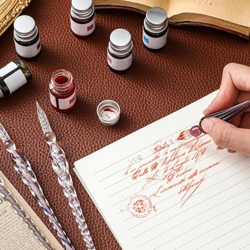 Zonon 6 Pcs Glass Dip Pen,Pink Color,Classic Style