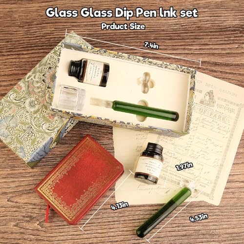 Glass Dip Pen Set,Calligraphy Pen,A Squat Crystal Signature Pen for Art, Writing, Signatures -Decoration and Business Gift (Green)