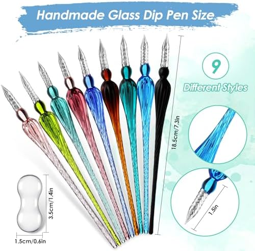 9 Pieces Glass Dip Pen Handmade Signature Pen, Popular Style, Bright Color