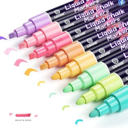 Chalk Markers 8 Pastel Colors Set for Blackboard & Glass Surfaces - Erase