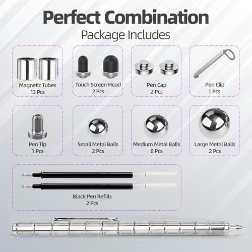 Magnetic Fidget Pen Toys - Multifunctional Writing Novel Pen for Friends, Kids, Boys, Girls, Teens 8 9 10 11 12, Office Teacher Birthday Party Gifts, Stress & Anxiety Relief(Silver)