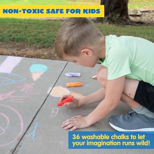 JOYIN 36 PCS Washable Sidewalk Chalk, 6 Packs Total, 3 Styles (Tie-Dye, Glitter & Neon), Outdoor Chalks for Painting, Drawing, Gifts for Kids