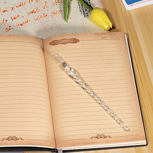 Handmade Glass Dip Pen Crystal Calligraphy Pen Signature Dipped Pen for Artist Women Men Teens,Writing Drawing Decoration Gifts (Silvery)