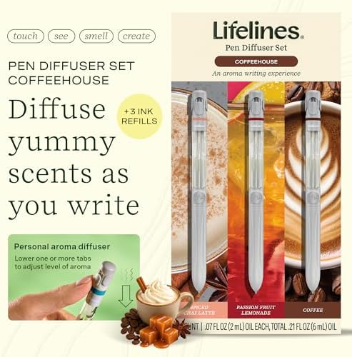 Lifelines Pen Diffuser Set, 3 Pack Coffeehouse, 1mm Black Ballpoint Pen