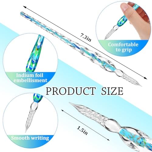 Zonon 14 Pcs Glass Dip Pen Ink Set for Art Supplies, Blue Color Style