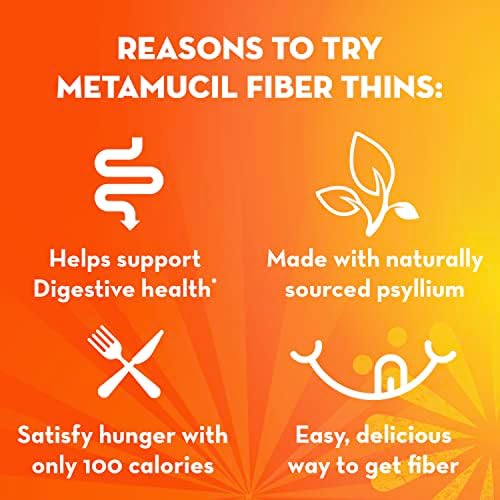 Metamucil, Fiber Thins, Daily Psyllium Husk Fiber Supplement, Supports Digestive Health and Satisfies Hunger, Apple Crisp Flavor, 48 Total Servings (4 Packs of 12)