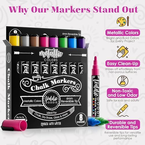Loddie Doddie Liquid Chalk Markers, Chalkboard Markers, 6mm Point, 8 Pack