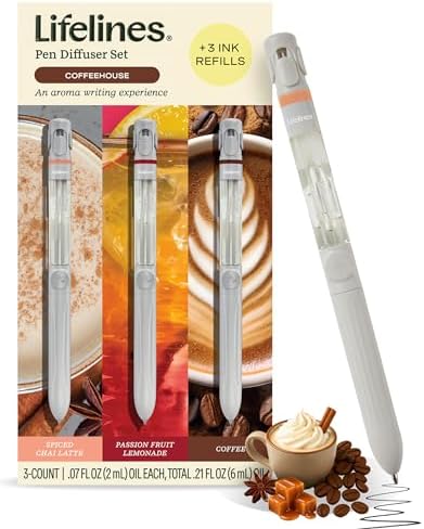 Lifelines Pen Diffuser Set, 3 Pack Coffeehouse, 1mm Black Ballpoint Pen