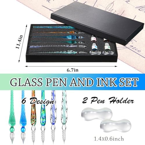 Zonon 14 Pcs Glass Dip Pen Ink Set for Art Supplies, Green Color Style