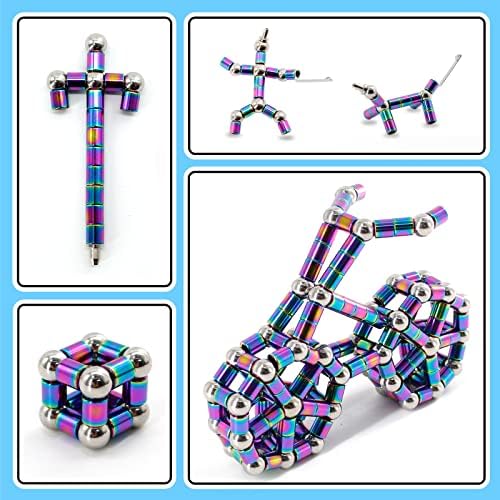 TTzycc Magnetic Pen With 13 Rings - Decompression Magnet Metal Fidget Pen, Creative Toy That Writes, Intellectual Learning and Stress Reduction Gift for Family or Friends