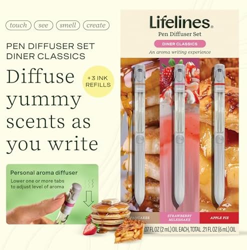 Lifelines Pen Diffuser Set, 3 Pack Diner Classics, 1mm Black Ballpoint Pen
