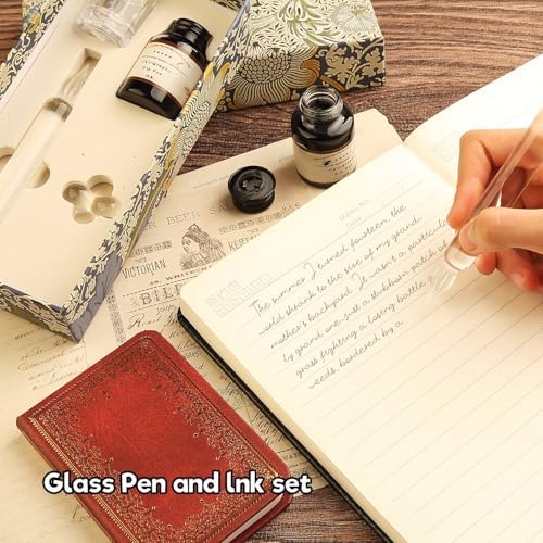 Glass Dip Pen Set,Calligraphy Pen,A Squat Crystal Signature Pen for Art, Writing, Signatures -Decoration and Business Gift (Clear)