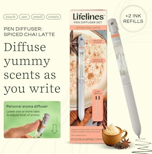 Lifelines Pen Diffuser, Spiced Chai Latte, 1mm Black Ballpoint Pen