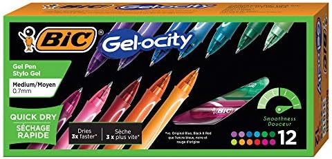 BIC Gel-Ocity Quick Dry Gel Pens, Medium Point Retractable Gel Pen (0.7mm), Assorted Colors, 12-Count- Pack of 18