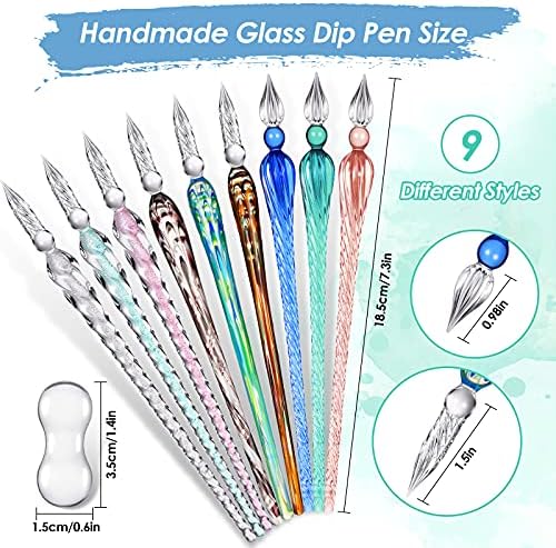 9 Pieces Glass Dip Pen Handmade Signature Pen, Vintage Style, Fresh Color