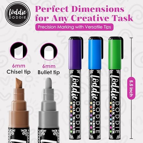 Loddie Doddie Liquid Chalk Markers, Chalkboard Markers, 6mm Point, 8 Pack