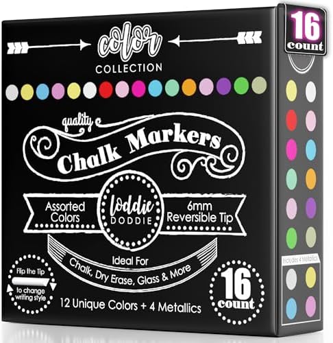 Loddie Doddie Chalk Markers, 6 mm Reversible Tips, Pastel & Neon, 16 Pack