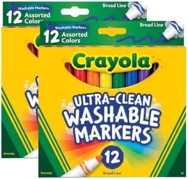 Crayola Broad Line Markers,Washable Markers for Kids,Assorted Colors,Arts & Crafts Supplies,For Coloring Books & Art Projects,Ages 3+,12 Count (Pack of 2)