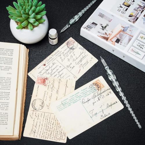 Zonon 3 Pieces Glass Dip Pen Handmade Crystal Calligraphy Pen