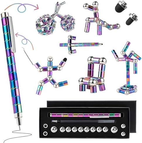 Magnetic Fidget Pen with Leak-Proof Ink, Cool Gadgets Gifts for Teenage Boys Girls Ages 13+ and Adults, Fun Magnet Pen Office Desk Accessories, Stress Relief Toys with Gift Box (Colour)