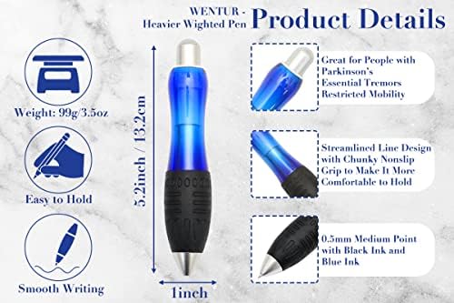 Weighted Pen for Hand Tremors Fat Pen for Arthritic Hands (Two Blue)
