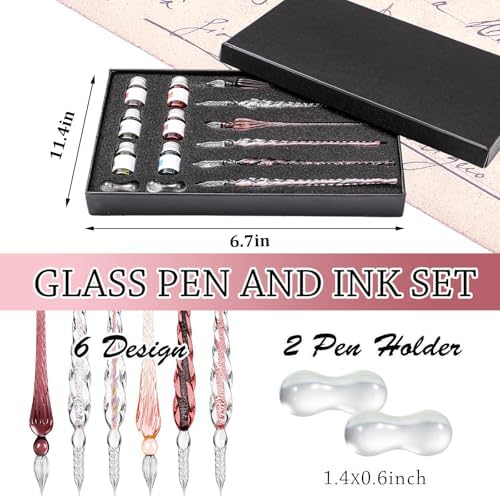 Zonon 14 Pcs Glass Dip Pen Ink Set for Art Supplies,Purple Pink Color Style