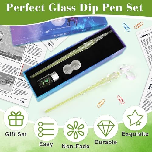 Luxiv Glass Dip Pen Set, Purple Crystal Pen With Ink, Holder, and Package