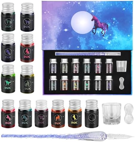 Luxiv Glass Dip Pen Set, Purple Crystal Pen With Ink, Holder, and Package