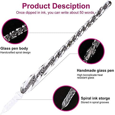 Thyggzjbs Handmade High Borosilicate Glass Glass Dip Pen Ink Set-Crystal Pen with 12 Colorful Inks for Art, Writing, Signatures, Calligraphy, Decoration, Gift