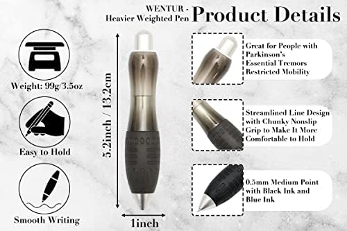 Weighted Pen for Hand Tremors Fat Pen for Arthritic Hands (Two Black)
