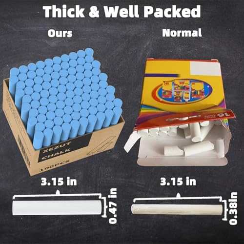 Blue Chalk Bulk 100 Pack for Schools, 11 mm Chalkboard Chalk Sticks
