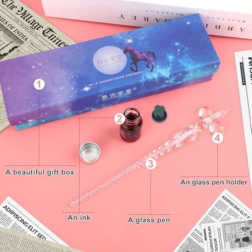 Luxiv Glass Dip Pen Set, Purple Crystal Pen With Ink, Holder, and Package
