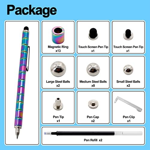 TTzycc Magnetic Pen With 13 Rings - Decompression Magnet Metal Fidget Pen, Creative Toy That Writes, Intellectual Learning and Stress Reduction Gift for Family or Friends