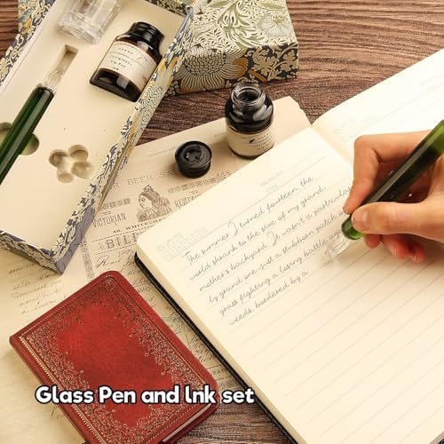 Glass Dip Pen Set,Calligraphy Pen,A Squat Crystal Signature Pen for Art, Writing, Signatures -Decoration and Business Gift (Green)