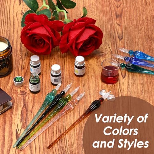 9 Pieces Glass Dip Pen Handmade Signature Pen, Popular Style, Bright Color