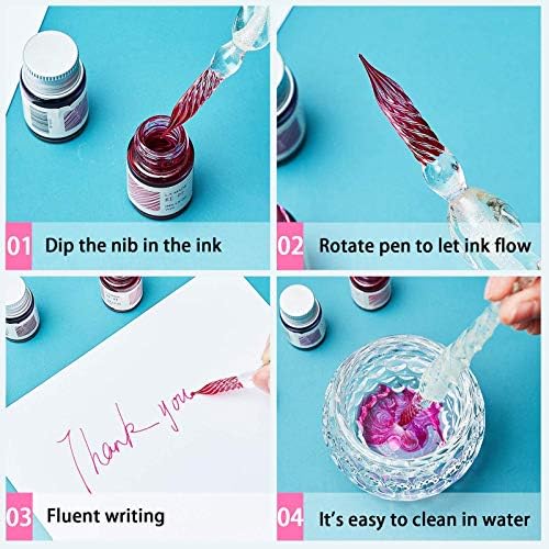 Glass Dip Pen Set,Calligraphy Pen,Crystal Signature Pen for Art, Writing, Signatures -Decoration and Business Gift