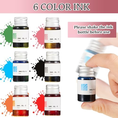Zonon 14 Pcs Glass Dip Pen Ink Set for Art Supplies,Purple Pink Color Style