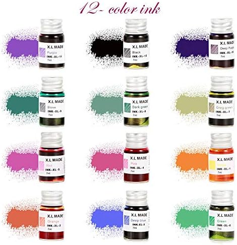 Thyggzjbs Handmade High Borosilicate Glass Glass Dip Pen Ink Set-Crystal Pen with 12 Colorful Inks for Art, Writing, Signatures, Calligraphy, Decoration, Gift