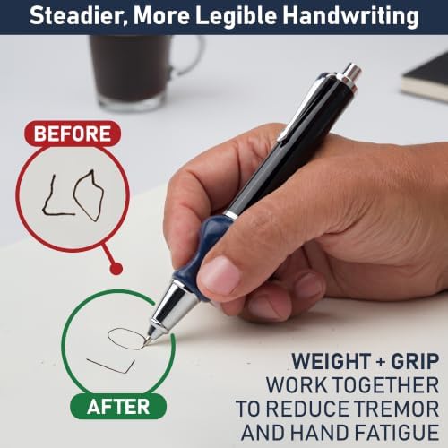 The Pencil Grip Heavyweight Pen, Weighted Ballpoint Pen with Patented Ergonomic Grip for Parkinson's, Essential Tremor, Arthritis and Hand Weakness, Refillable Metal Pen for Adults, Black, TPG-651
